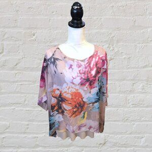 Ali Miles Pink Floral Multi-colored Lace 3/4 Sleeve Blouse in Size Medium